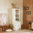 Retro Style Hutch Cabinet with Single Glass Door, China Cabinet for Home, Office, or Studio - White, 75.25'' Tall