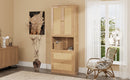 Full Size Solid Wood With Rattan Murphy Bed Cabinet Space-Saving Bed with 2 Side Cabinet Storage Shelves, Perfect for Guest Room, for Bed Room, Guest Room, Home Office, Natural