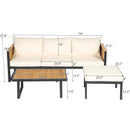 Outdoor 3-piece Acacia Wood and Metal Patio Sofa Set