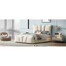 Twin Size Upholstered Platform Bed Velvet Upholstered Bed, Beige