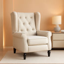 Beige Midcentury Button Tufted Wingback Upholstered Armchair