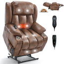 Dual Motor Infinite Position Up to 350 LBS Leatherair Power Lift Recliner Chair, Heavy Duty Motion Mechanism with 8-Point Vibration Massage and Lumbar Heating, Stainless steel Cup Holders, Brown