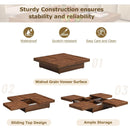 Square Marble Veneer Coffee Table Sliding Top with Storage in Walnut 39.4"
