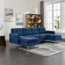 Elegant Convertible L-Shape Sectional Sofa Couch with Movable Ottoman, Velvet Upholstery, Blue