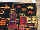Balouch Rug 3x5, City Pictorial, Afghan Rug