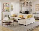 White Linen Sectional Sofa U Shaped 4 Seat Chaise Couch