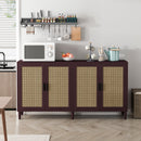 70' Rattan Buffet Cabinet with Storage, 4-Door Sideboard Buffet Cabinet with Adjustable Shelves for Kitchen, Living Room and Dining Room, Easy Assembly,Brown