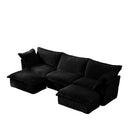 Slipcovered U Shape Sectional Deep Seat Sofa Couch, 3 Seater Sofa with French Edges Design Multiple Big Pillows, Modular Deep Seat Sectional Sofa Comfy Cloud Couch for Living Room, Apartment, Black