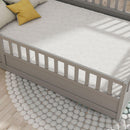 Full size Floor bed, integral construction with super high security barrier, door, children's floor bed frame, Montessori wooden children's floor bed, Support slat Grey