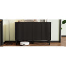 ON-TREND Minimalist Shoe Cabinet with 5 Solid Wood Legs, Cream Style Sideboard Buffet Cabinet with Fluted Doors, Large 4-Door Storage Cabinet with Adjustable Shelves for Living Room, Black, 55.1*13.7'