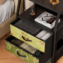 Retro Nightstand With 3 Drawers And 2 Tier Shelf Storage