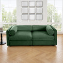 Stylish Green Chenille 2-Seater Sofa with Storage Seat and Cylindrical Backrest, Modern Fabric Loveseat