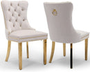 Beige Velvet Dining Chairs Set Of 2 With Tufted Upholstery