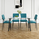 Modern simple table with a glass square table and four chairs.  Transparent tempered glass countertop, black metal legs, suitable for kitchen living room dining room (set of 5)
