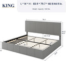 King Size Grey Velvet Upholstered Platform Bed Frame