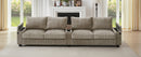 Modern 4-Seater Corduroy Sofa Couch with USB Ports, Hidden Storage Arms, and Flip-Top Cup Holders, Brown, 133 Inches