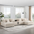 [VIDEO]144*64'' Corduroy Sectional Sofa with Bluetooth Speakers, U Shaped Couch with Console, USB Charger, Cup Holders, Storage, Ottoman, Deep and Wide Seat Cloud Sofa for Living Room&Apartment