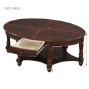 Vintage Oval Coffee Table with Drawer and Storage Shelf, Antique Cocktail Table in 45', French Country Accent Table for Living Room,Walnut