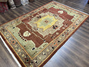 Tibetan Rug 7x10, Geometric Medallion, Red Green Taupe, Hand Knotted, Soft Wool Area Rug, Contemporary Carpet, Handmade Nepali Rug 7 x 10 ft