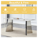 Table and chair set.63'x31.5x30' Luxurious Pandora patterned Sintered Stone Tabletop with Silver Stainless Steel Butterfly Legs.Paried With 6 Dark Gray High-quality PU Chairs With Arched Metal Legs.