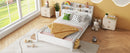 Full Pine Wood Bed with Bookcase Headboard ,LED Motion Sensor Light, Bed Guardrails,White