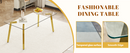 Table and chair set.71 * 35.4 inch rectangular dining table.Tempered Glass Tabletop,Golden 7-shaped Metal Table Legs.Paried With 8 Transparent Plastic Dining Chair with Gold Metal Legs.