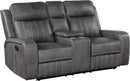 Gray Faux Leather Reclining Loveseat With Manual Recline