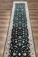 Pak Persian Runner Rug 2.6 x 10, Dark Green and Beige, Floral Allover