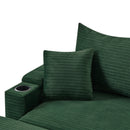 Modern Style Single Sofa Couch with Storage, USB Ports, Cup Holders, Green Corduroy