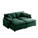 Two-Seater Theater Sofa  with 2 Footrest, 2-Seater Sofa with Ottoman for Small Living Spaces,Green Corduroy