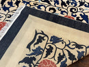 Antique Chinese Peking Rug 10x14, Beige Black, Handmade Wool Art Deco Carpet