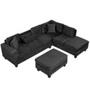Modern Sectional Sofa with Storage Ottoman, L-Shape Couch with 2 Pillows and Cup Holders, Black Velvet, 105'