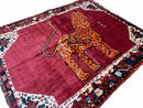 5 X 6 Handmade Rug Zagros Quality Wool Rug Lion Organic Dyes Red Leopard Tribal