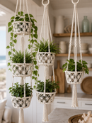 White Macrame Hanging Pot Holder Assorted Set/3 pcs