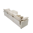 Classic & Modern Sectional Sofa with Ottoman - Light Beige Corduroy Upholstered 3-Seat Couch for Living Room