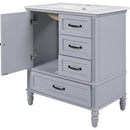 30' Bathroom Vanity with Sink, Bathroom Cabinet with A Door, Three Drawers, Solid Wood Legs & MDF Board, Adiustable Foot Pads, Grey (Other Color: N725P195409K)