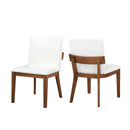 Modern Walnut-Finish Dining Chairs Set of 2 with Glossy PU Leather Upholstery in White