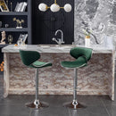 Green Velvet Upholstered Adjustable Swivel Bar Stools Set 2
