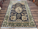 Wonderful Persian Qum Rug 6x9, Animal Pictorials, Tree of Life, Deer Birds, Hand Knotted Oriental Ghom Carpet, Semi Antique Vintage, Navy Blue Green