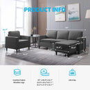3 Piece Convertible Sofa Set With Linen Upholstery And Storage Ottoman Dark Grey