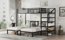 Twin over Twin & Twin Bunk Beds for 3, Twin XL over Twin & Twin Bunk Bed Metal Triple Bunk Bed with Desk & Shelves, Space Saving/Noise Reduction, Black