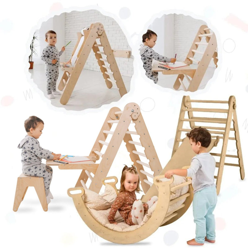 5in1 Montessori Climbing Set: Triangle Ladder + Climbing Arch + Slide Board + Cushion + Art Addition