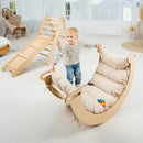 5in1 Montessori Climbing Set: Triangle Ladder, Arch, Slide, Cushion & Art – Beige