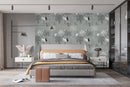 Grey Wallpaper with Cranes Pattern