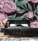 Fashionable Modern Dark Wallpaper with Peonies