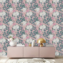 Pink Wallpaper with White Flowers