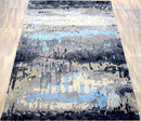 5x8 Abstract Black and Blue Area Rug | Handmade with Wool and Viscose | TRD633958