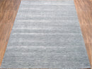 Solid Blue and Silver Wool And Viscose 5x8 Area Rug