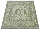 5x5 Square Hand Knotted Oriental Oushak Ivory and Blue Wool Area Rug | TRDCP151255SS