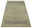 5x7 Beige and Gray  Wool Hand Knotted Southwestern Gabbeh Rug